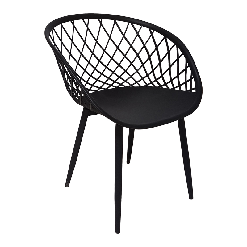 Dining Set with Ezra black Armchairs and Antoro Table glass with black metal Φ100x75cm Set 5pcs