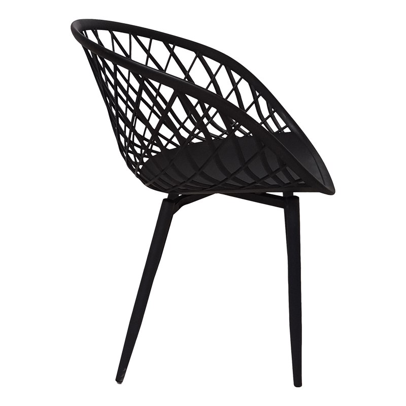 Dining Set with Ezra black Armchairs and Antoro Table glass with black metal Φ100x75cm Set 5pcs