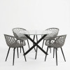 Dining Set with Ezra anthracite Armchairs and Antoro Table glass with black metal Φ100x75cm Set 5pcs