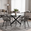Dining Set with Ezra anthracite Armchairs and Antoro Table glass with black metal Φ100x75cm Set 5pcs