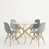 Dining Set with Julita grey Chairs and Antoro Table glass with metal in natural finish Φ100x75cm Set 5pcs