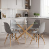 Dining Set with Julita grey Chairs and Antoro Table glass with metal in natural finish Φ100x75cm Set 5pcs