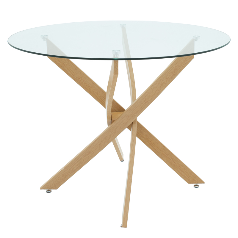 Dining Set with Julita grey Chairs and Antoro Table glass with metal in natural finish Φ100x75cm Set 5pcs