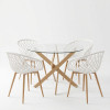 Dining Set with Ezra white Armchairs and Antoro Table glass with metal in natural finish Φ100x75cm Set 5pcs