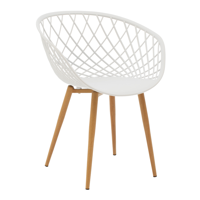 Dining Set with Ezra white Armchairs and Antoro Table glass with metal in natural finish Φ100x75cm Set 5pcs