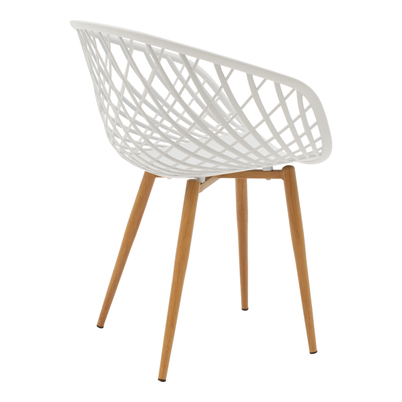 Dining Set with Ezra white Armchairs and Antoro Table glass with metal in natural finish Φ100x75cm Set 5pcs