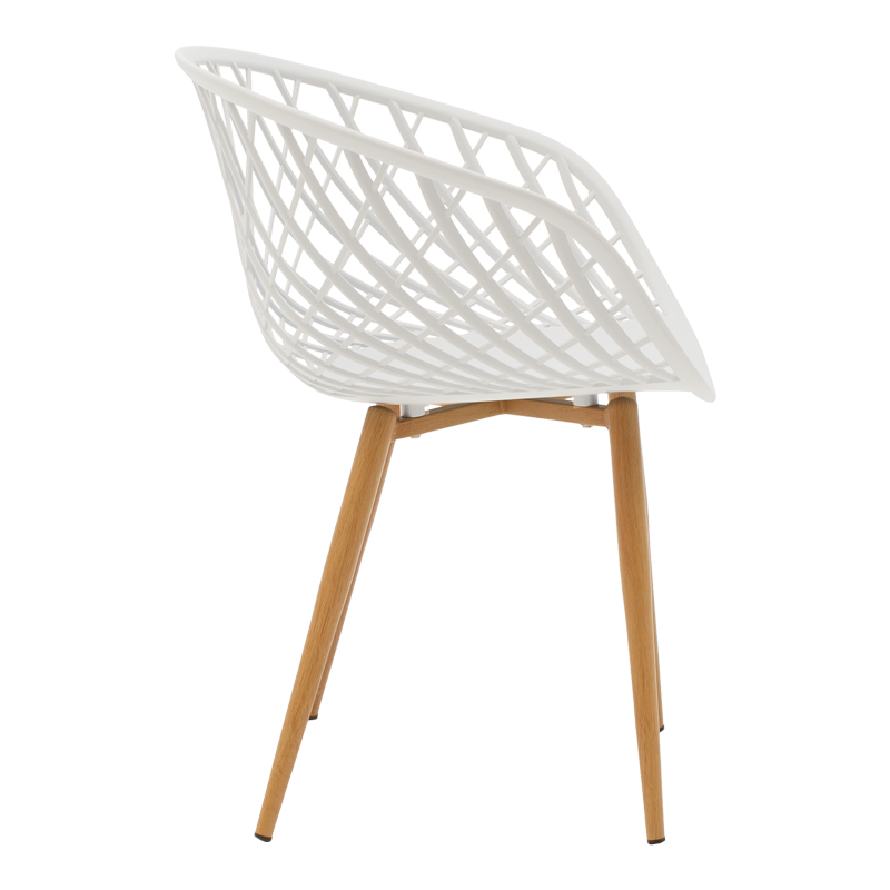 Dining Set with Ezra white Armchairs and Antoro Table glass with metal in natural finish Φ100x75cm Set 5pcs