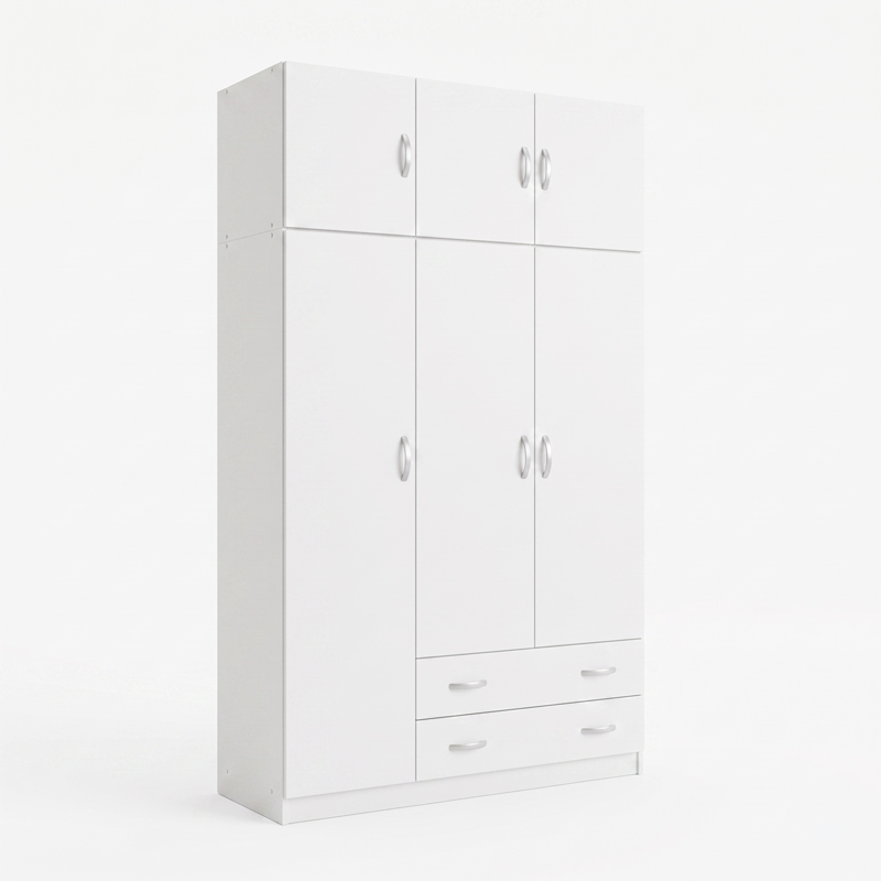Three door wardrobe with overhead storage Alvia pakoworld white 150x51x240cm