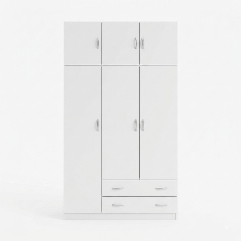 Three door wardrobe with overhead storage Alvia pakoworld white 150x51x240cm