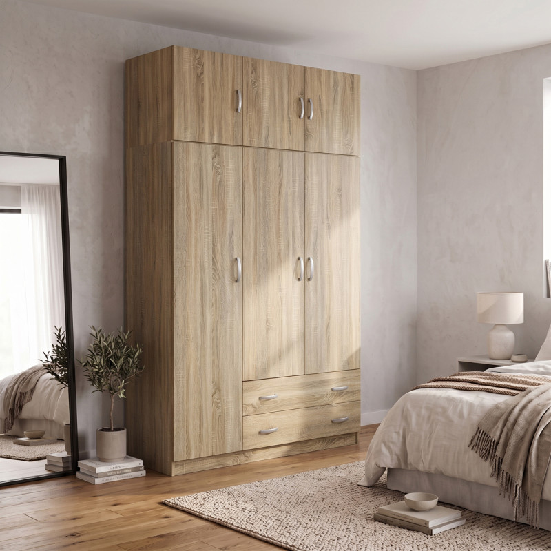 Three door wardrobe with overhead storage Alvia pakoworld sonoma 150x51x240cm