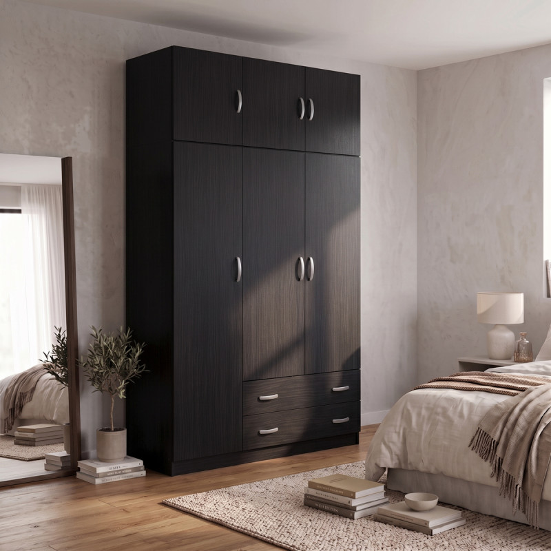 Three door wardrobe with overhead storage Alvia pakoworld wenge 150x51x240cm