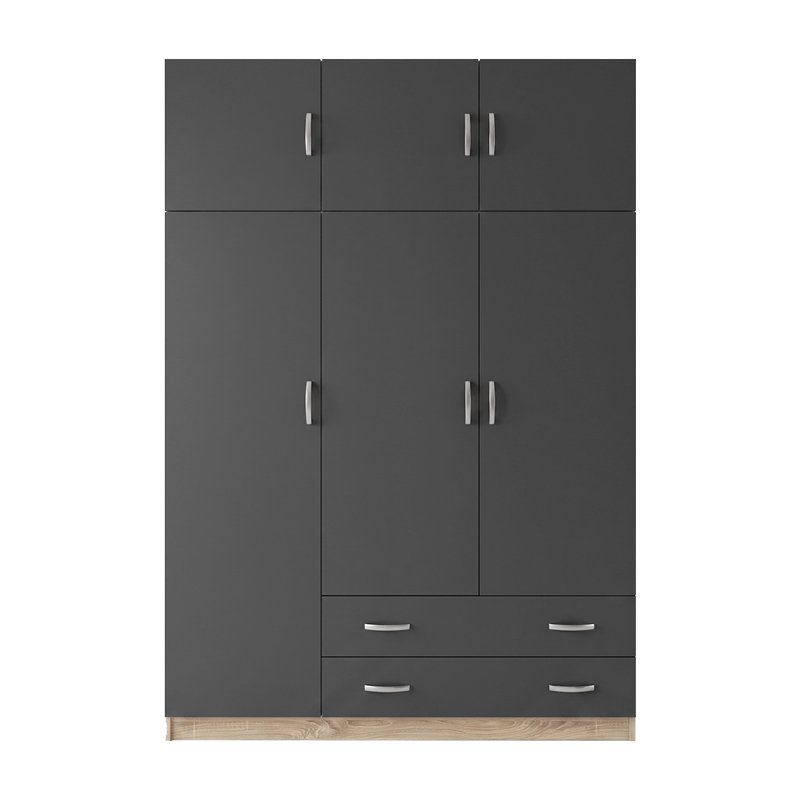 Three door wardrobe with overhead storage Alvia pakoworld sonoma with anthracite 150x51x240cm