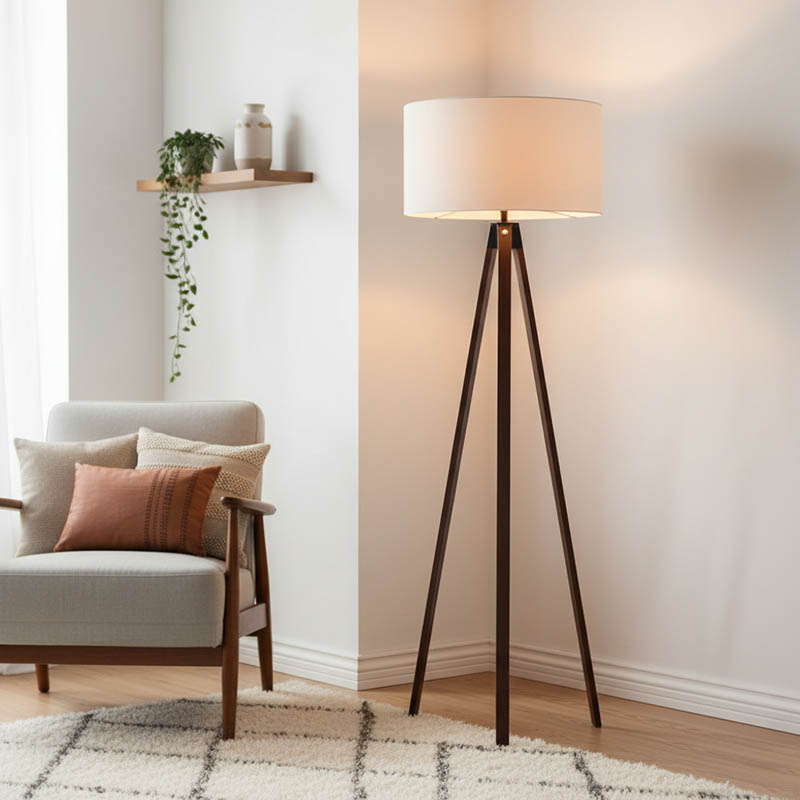 Floor lamp PWL-1059 pakoworld Ε27 walnut-beige D38x140cm