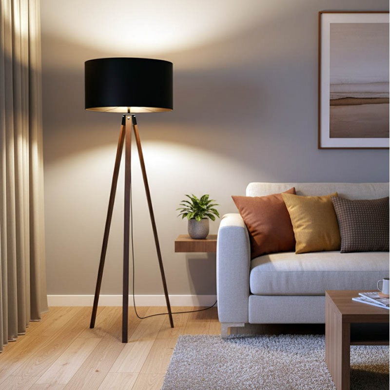 Floor lamp PWL-1059 pakoworld Ε27 walnut-black D38x140cm