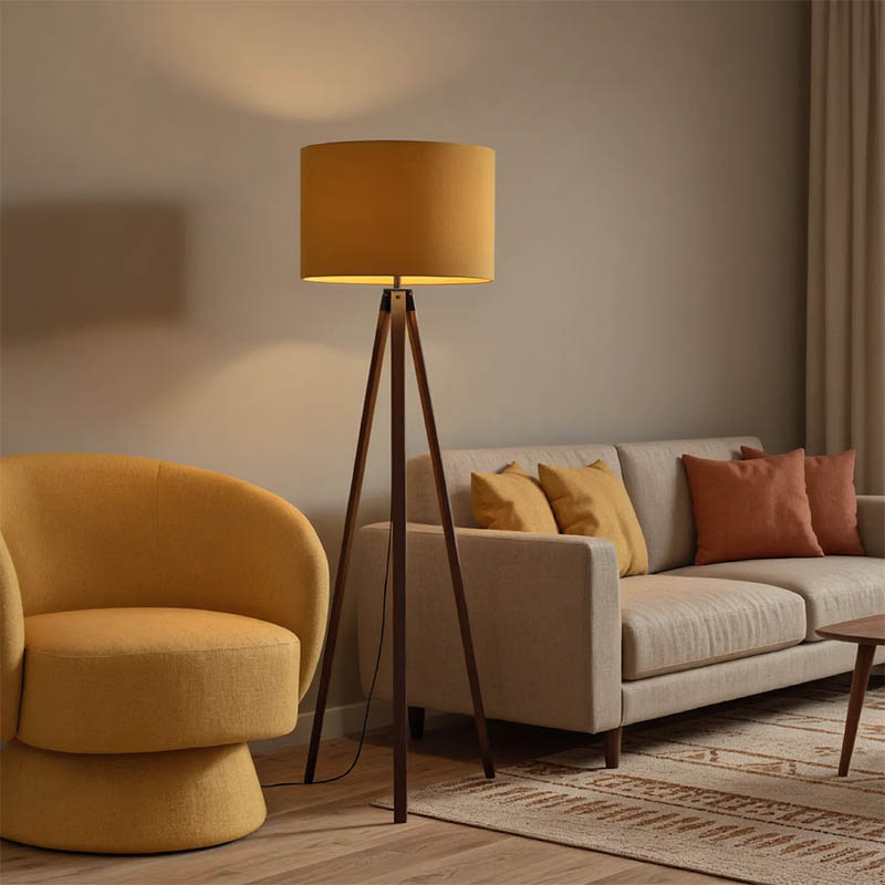 Floor lamp PWL-1059 pakoworld Ε27 walnut-yellowD38x140cm