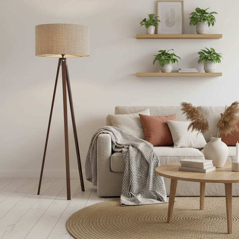 Floor lamp PWL-1059 pakoworld Ε27 beige-walnut D38x140cm