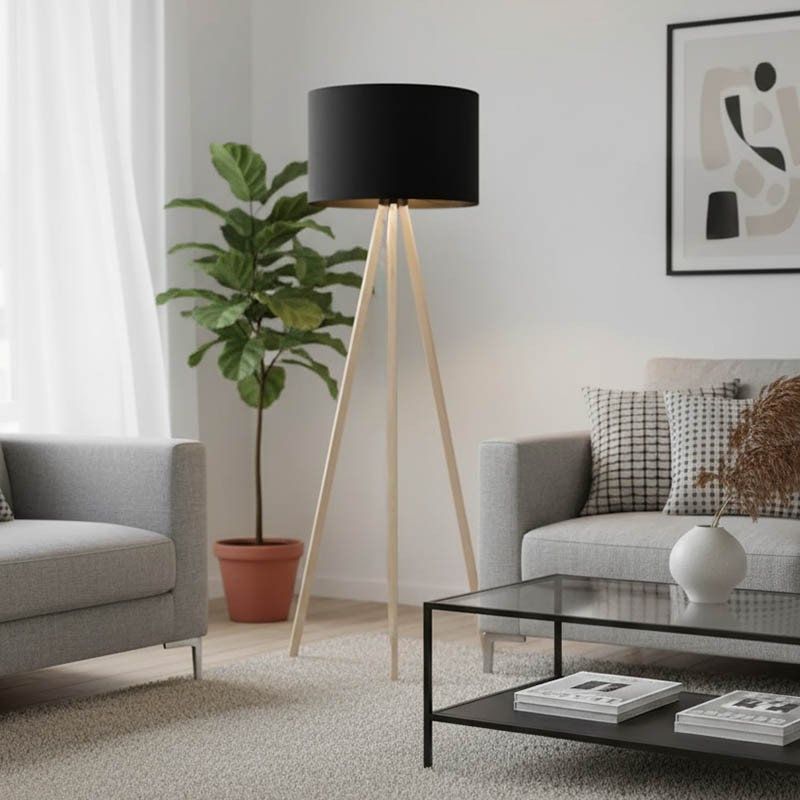 Floor lamp PWL-1060 pakoworld Ε27 natural-black D38x140cm