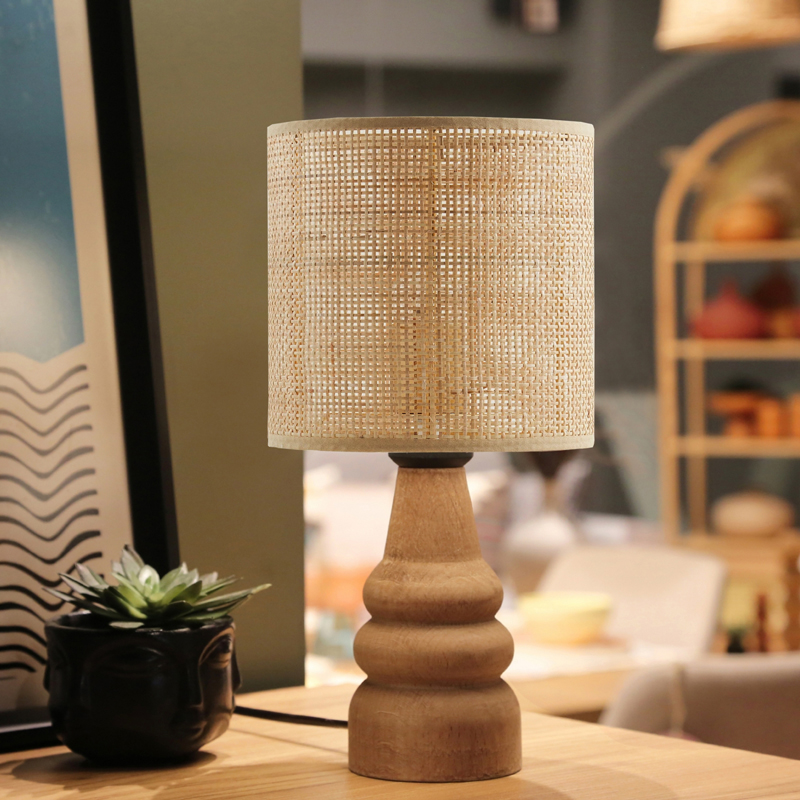 Table lamp Salpe pakoworld beech wood and pe rattan in natural color D15x32cm Table lamp Salpe pakoworld beech wood and pe rattan in natural color D15x32cm