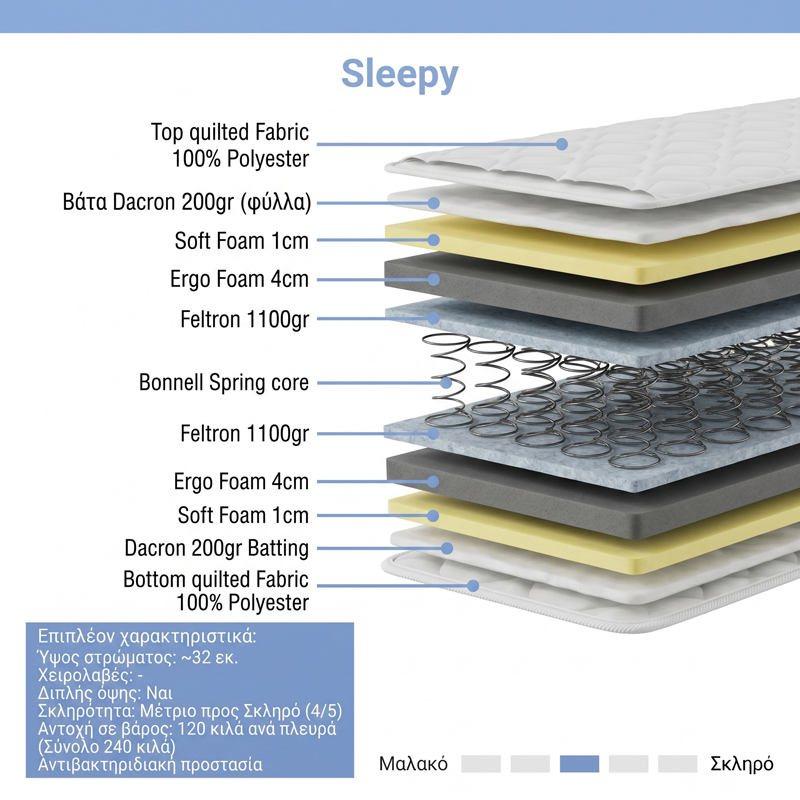 Στρώμα Sleepy pakoworld bonnel spring διπλής όψης 27cm 160x200εκ