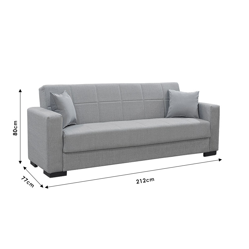 Kαναπές κρεβάτι Vox pakoworld 3θέσιος ύφασμα γκρι 212x77x80εκ