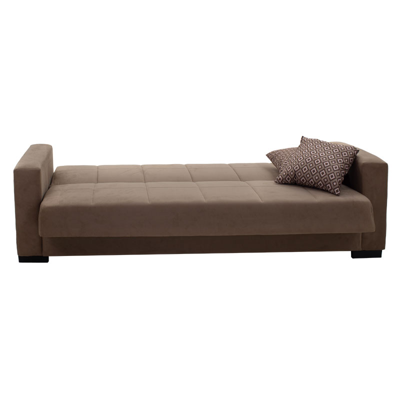 Kαναπές κρεβάτι Vox pakoworld 3θέσιος ύφασμα βελουτέ μπεζ-μόκα 212x77x80εκ