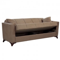 Kαναπές κρεβάτι Asma pakoworld 3θέσιος ύφασμα βελουτέ μπεζ-μόκα 217x76x85εκ