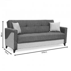 Kαναπές-κρεβάτι Isadora pakoworld 3θέσιος ύφασμα ανθρακί-γκρι 210x75x80εκ