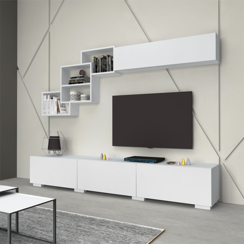 Σύνθετο σαλονιού Pazel pakoworld λευκό 210x35x38εκ