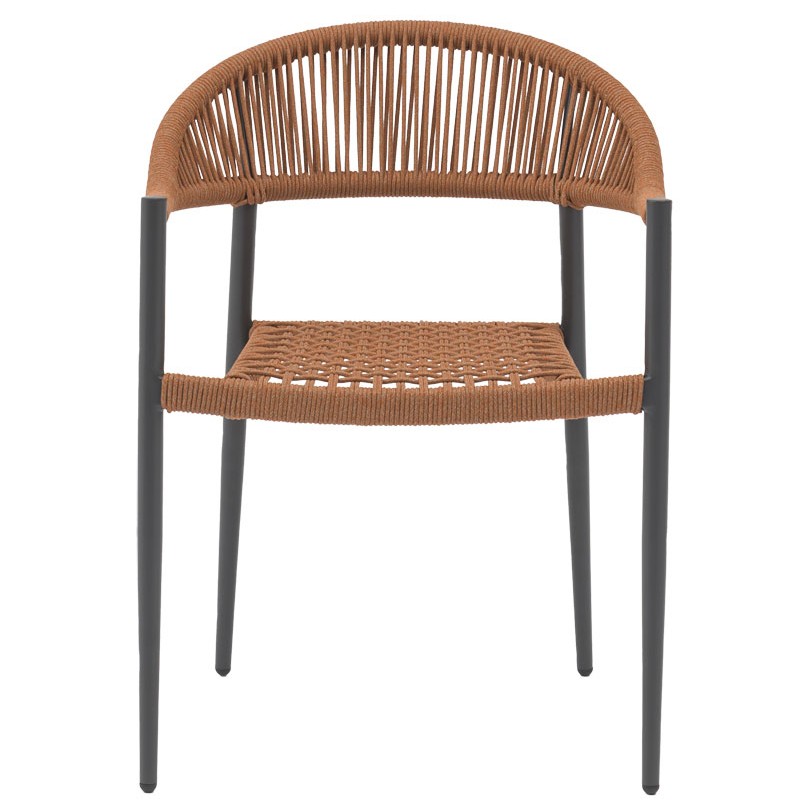 Πολυθρόνα Freiburg pakoworld αλουμίνιο μαύρο-σχοινί φυσικό-κεραμιδί