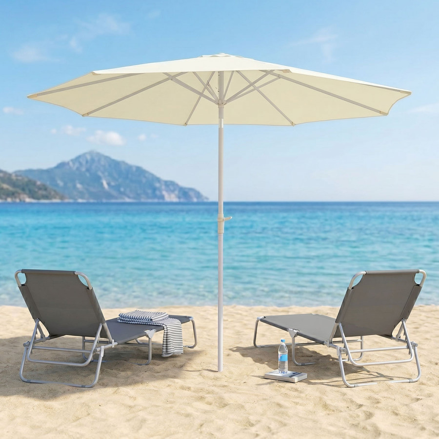 Professional umbrella Frow pakoworld white aluminum ecru fabric Φ3m