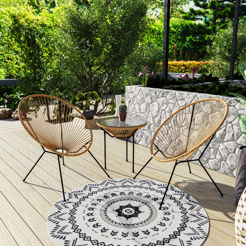 Acapulco armchair pakoworld metal in black-pe rattan in natural shade 68.5x74.5x84cm