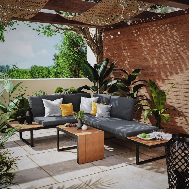 Σαλόνι κήπου Christie σετ 3τμχ αλουμίνιο-polywood ύφασμα γκρι-φυσικό