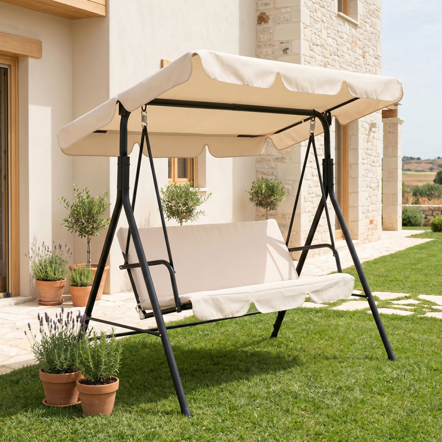 Globo pakoworld garden swing metal black-fabric beige 170x110x153cm