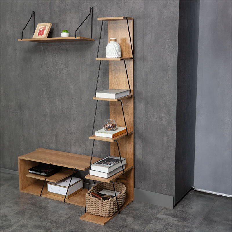 Bookcase mini Tars pakoworld sonoma- black 50x22x150cm