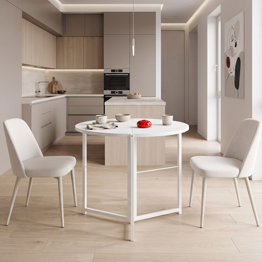 Τραπέζι πτυσσόμενο Talen pakoworld σε λευκή απόχρωση Φ80x74εκ