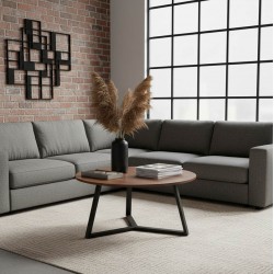 Coffee table Berton pakoworld in walnut color and black metal D80x40cm