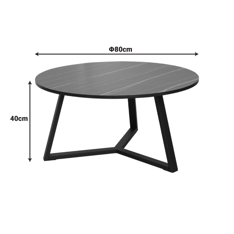 Coffee table Berton pakoworld in marble look and black metal D80x40cm