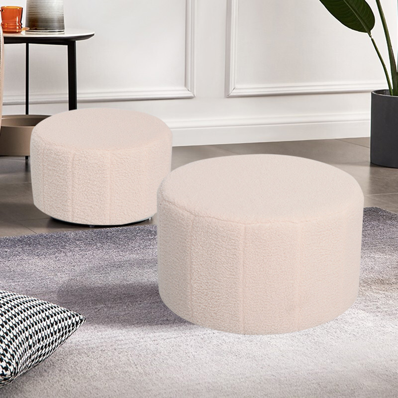 Stool - Pouf Gabello pakoworld set of 2 pcs boucle fabric beige D44x26.5cm Stool - Pouf Gabello pakoworld set of 2 pcs boucle fabric beige D44x26.5cm
