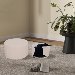 Stool - Pouf Gabello pakoworld set of 2 pcs boucle fabric beige D44x26.5cm Stool - Pouf Gabello pakoworld set of 2 pcs boucle fabric beige D44x26.5cm