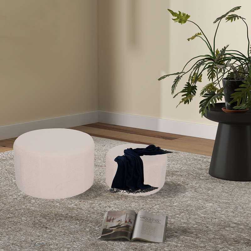 Stool - Pouf Gabello pakoworld set of 2 pcs boucle fabric beige D44x26.5cm Stool - Pouf Gabello pakoworld set of 2 pcs boucle fabric beige D44x26.5cm