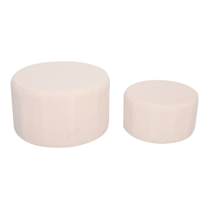 Stool - Pouf Gabello pakoworld set of 2 pcs boucle fabric beige D44x26.5cm Stool - Pouf Gabello pakoworld set of 2 pcs boucle fabric beige D44x26.5cm