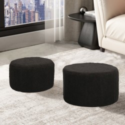 Stool - Pouf Gabello pakoworld boucle fabric in black color D44x26.5cm Stool - Pouf Gabello pakoworld boucle fabric in black color D44x26.5cm