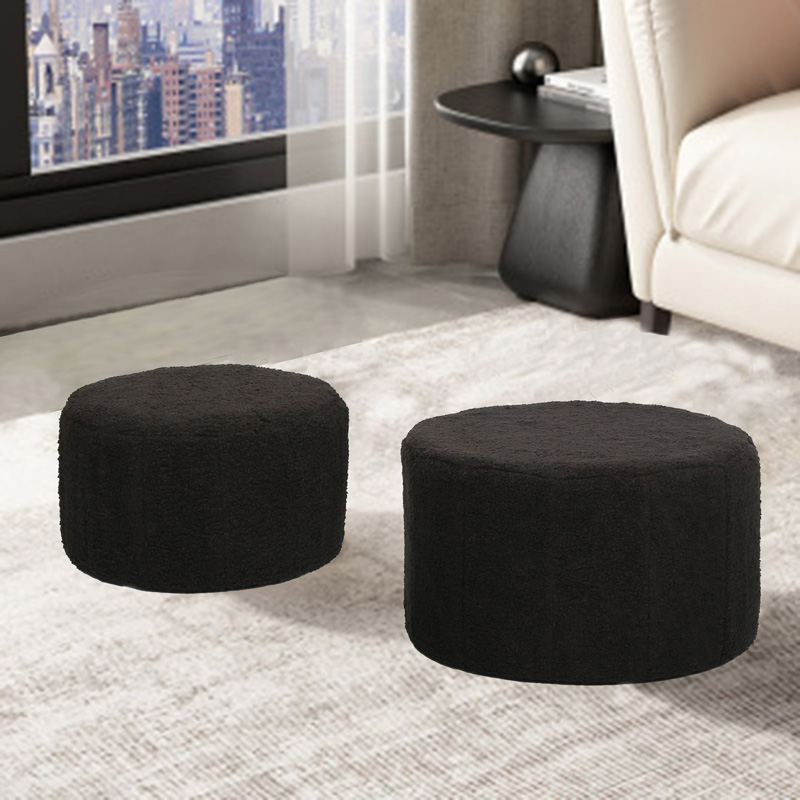 Stool - Pouf Gabello pakoworld boucle fabric in black color D44x26.5cm Stool - Pouf Gabello pakoworld boucle fabric in black color D44x26.5cm