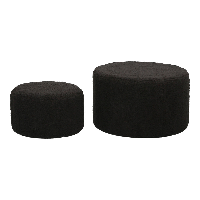 Stool - Pouf Gabello pakoworld boucle fabric in black color D44x26.5cm Stool - Pouf Gabello pakoworld boucle fabric in black color D44x26.5cm