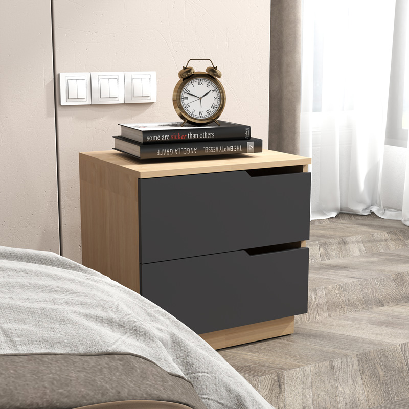 Verena I bedside table pakoworld in natural- antharcite shade 48x40x48cm