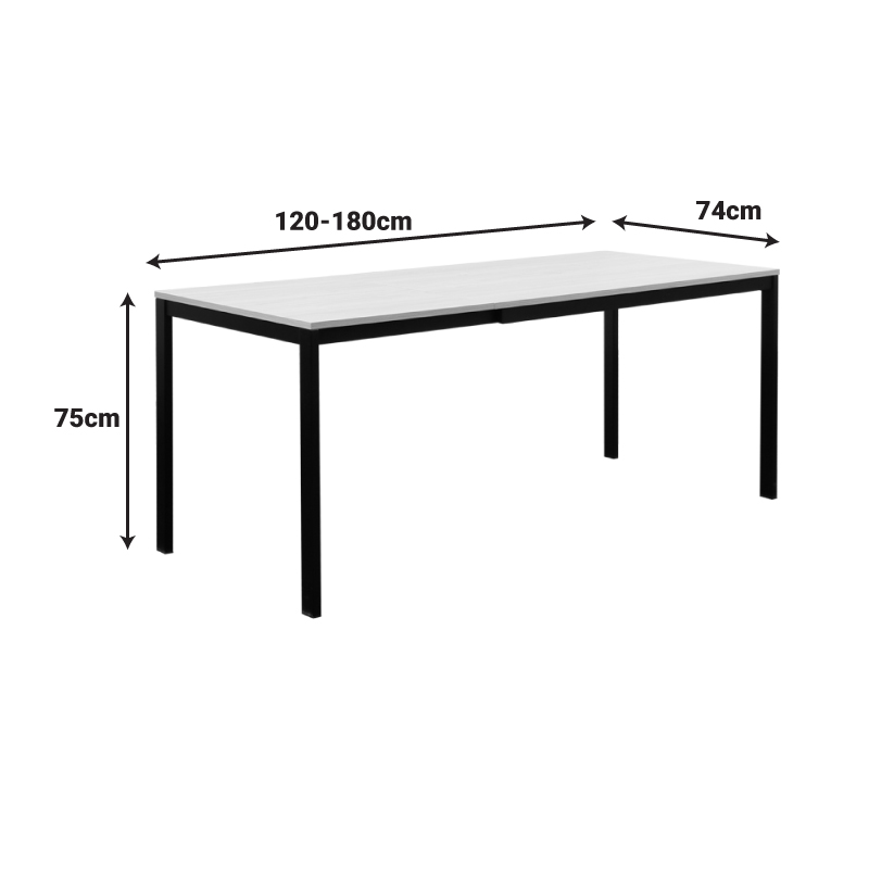 Extento pakoworld extendable table in natural color with black metal legs 120-180x74x75cm