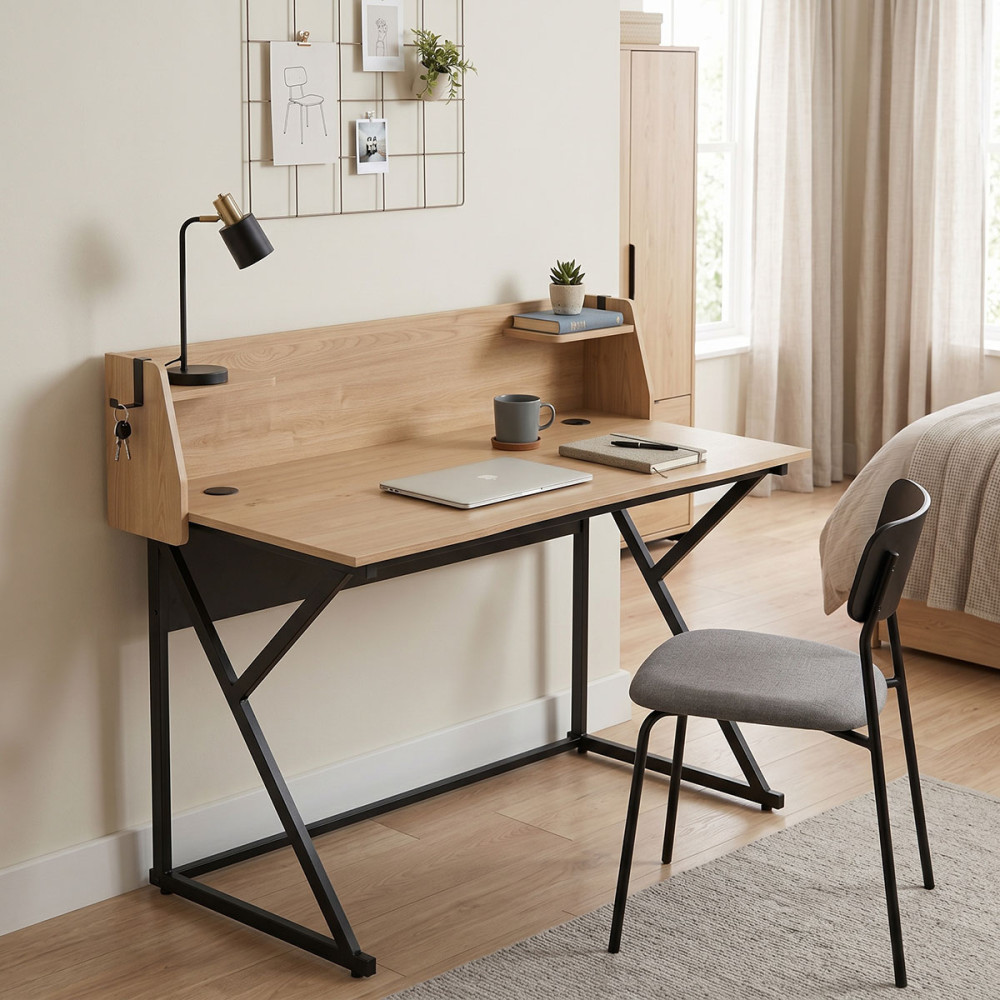 Spaco pakoworld work desk in natural shade - black metal legs 123x61.5x100.5cm