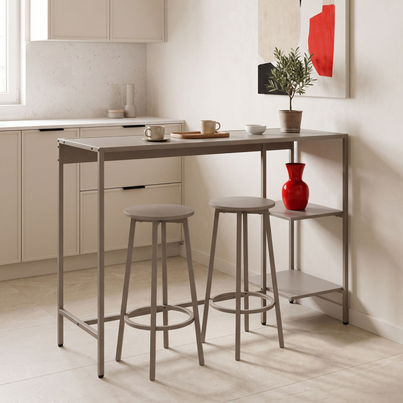 Σετ τραπέζι μπαρ Nexous pakoworld 3τεμ taupe μέταλλο 124x44x100εκ