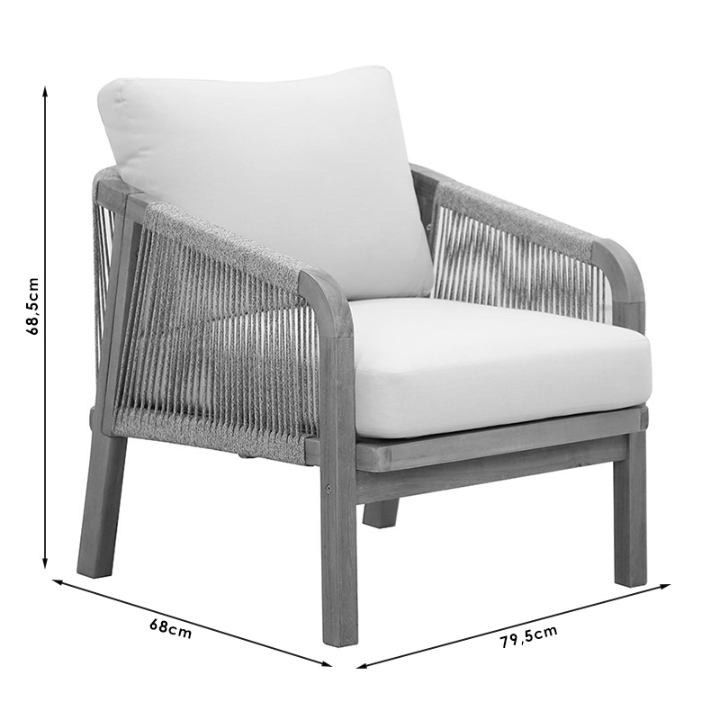 Malibu lounge armchair pakoworld solid solid acacia wood-beige fabric 79.5x68x68.5cm