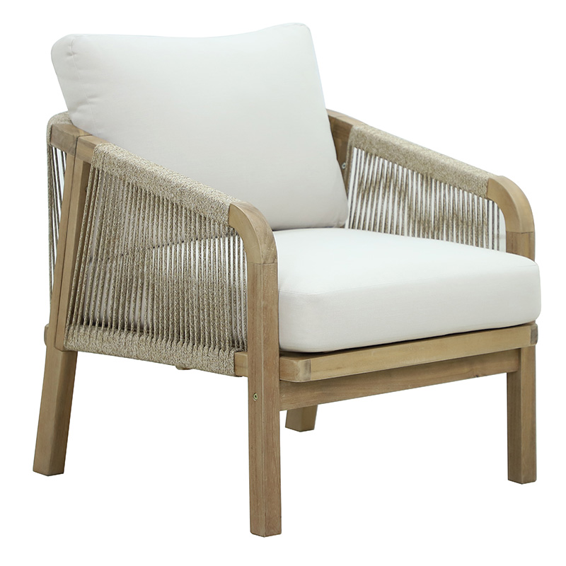 Malibu lounge armchair pakoworld solid solid acacia wood-beige fabric 79.5x68x68.5cm